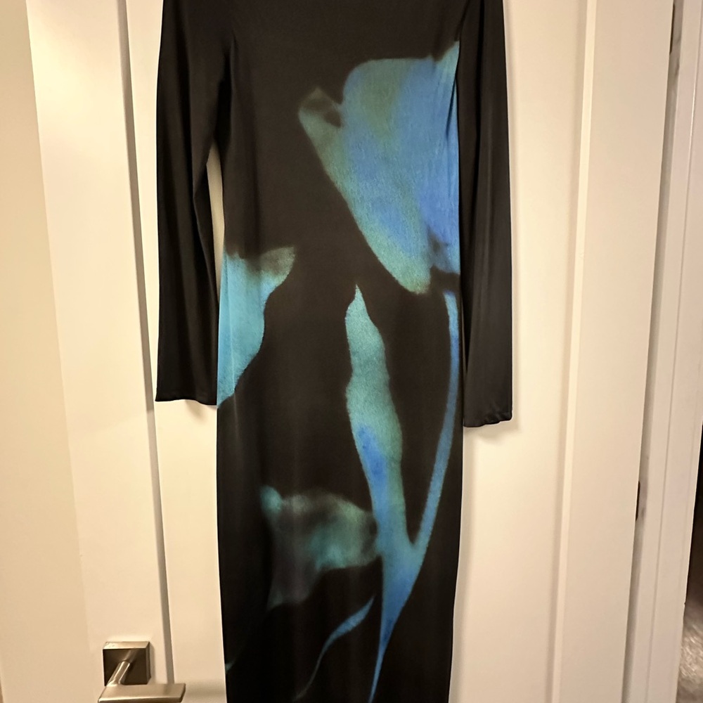 Topshop Black Dress with Blue Floral Print
